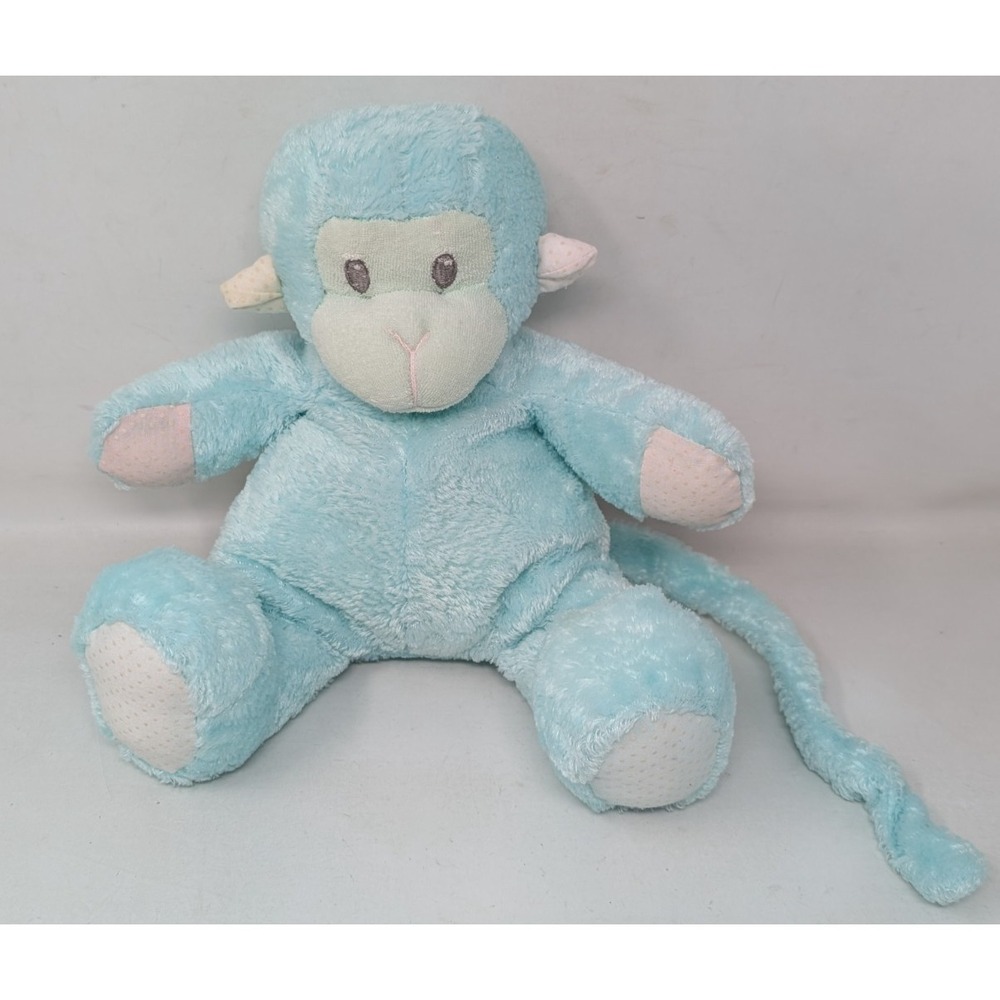 First & Main Cookamonga Blue Teal Monkey Plush 11" Rattle Vintage Y2K Lovey Baby